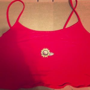 Red embroidered crop top